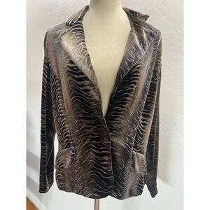 Sharon Max Velvet Animal Print Blazer Jacket Brown Stretch Women’s XL